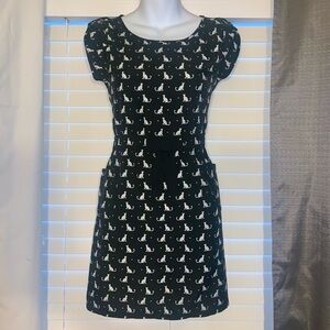 Kids Girls Elegant Black and White Cat Print Dress